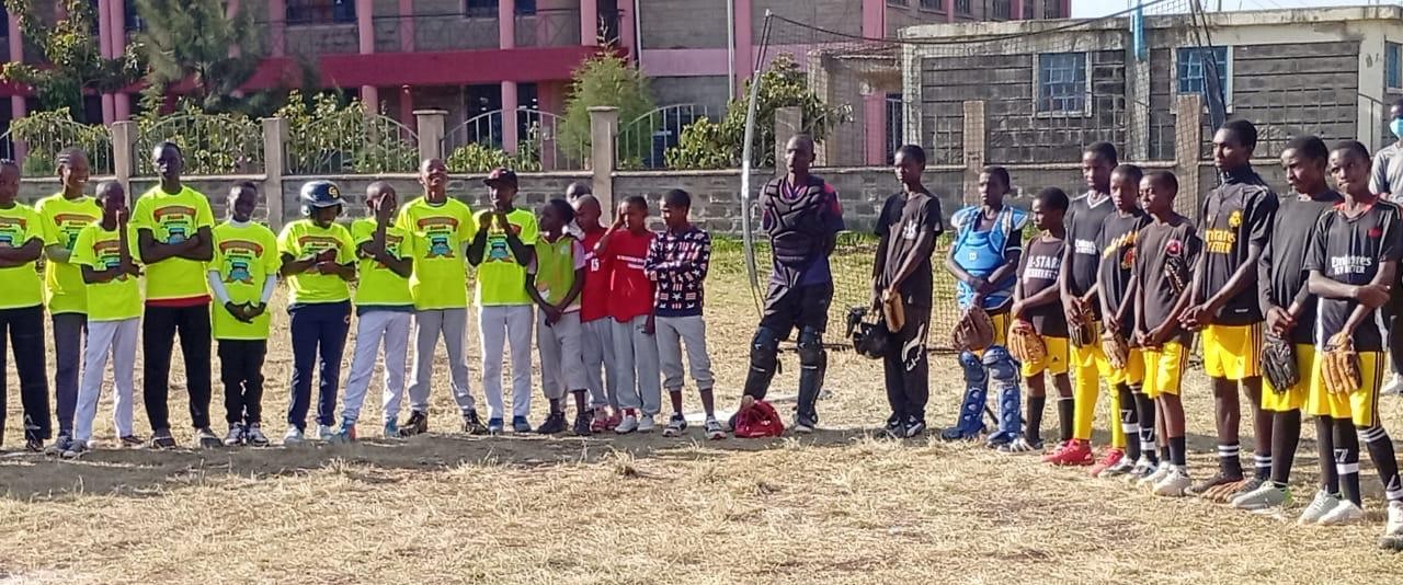 A sports field with athletes training